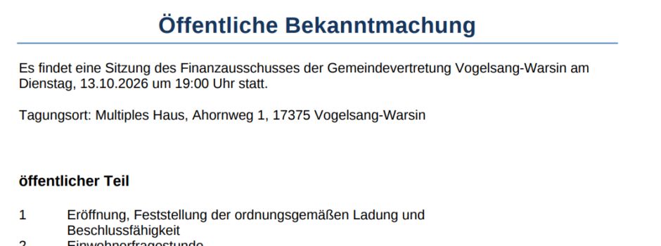 Sitzung des Finanzausschusses