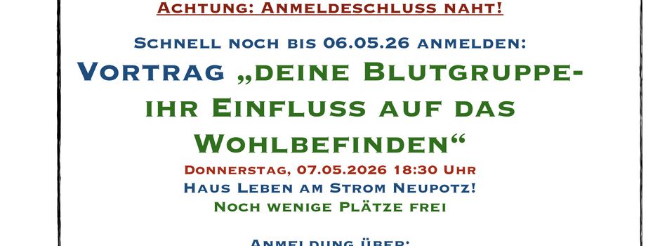 Nachholtermin mit neuer Anmeldefrist