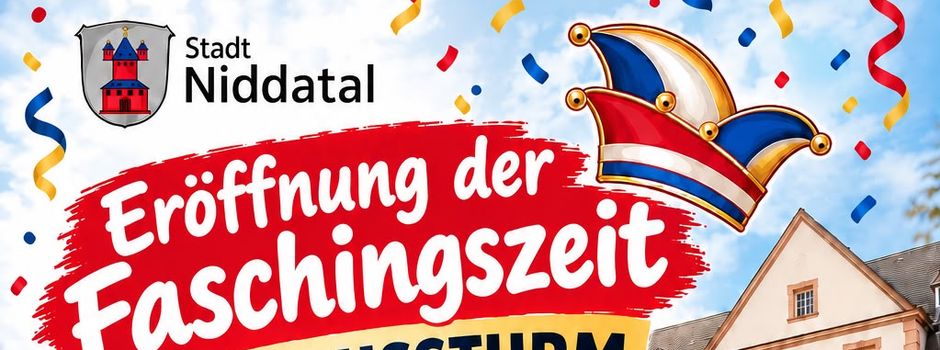 Eröffnung der Faschingszeit: Rathausturm in Niddatal