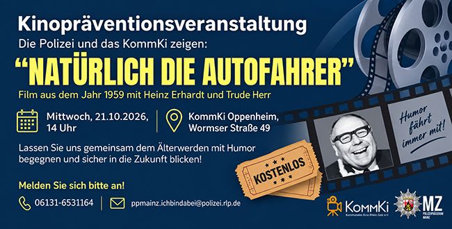 Humorvolle Prävention im Kino: Polizei und KommKi zeigen Heinz-Erhardt-Klassiker