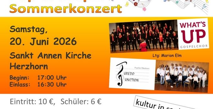 Pop & Gospel Sommerkonzert WHAT'S UP Gospelchor + der Popchor TUXEDO JUNCTION in der Sankt Annen Kirche