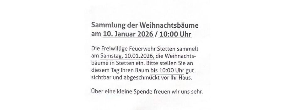 Sammlung der Weihnachtsbäume am 10. Januar 2026, 10:00 Uhr