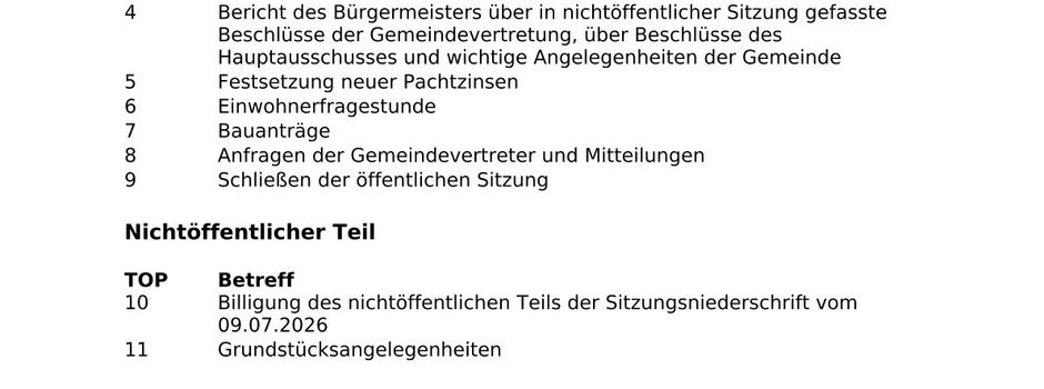 Sitzung der Gemeindevertretung Blumenholz