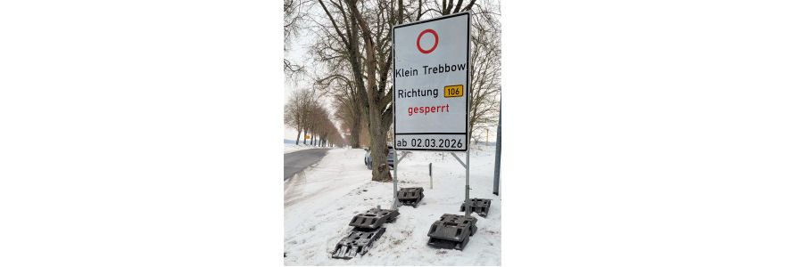 Straßensperrung zwischen Ortsausgang Klein Trebbow und B106 ab 2. März - Pressemitteilung des Landkreises
