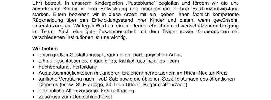 Stellenangebot der Stadt: Erzieher gesucht