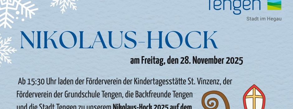 Nikolaus-Hock und Kinotag am Freitag, 28.11.2025, ab 15:30 Uhr, Rathausvorplatz und im Bürgersaal Tengen