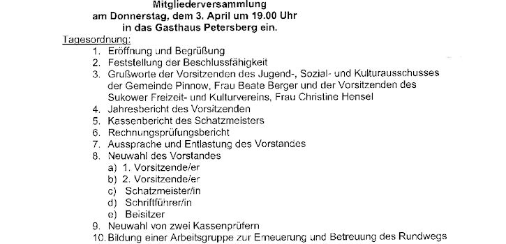 MitgIiederversammIung  am Donnerstag, dem 3. April um 19.00 Uhr