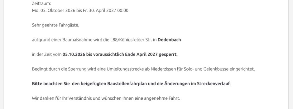 Geänderte Busfahrpläne