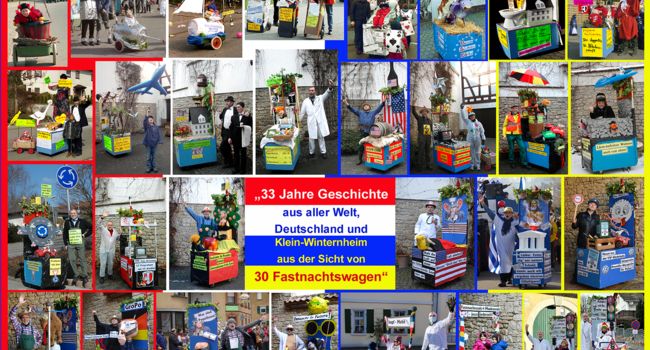 33 Jahre Geschichte aus aller Welt, Deutschland und Klein-Winternheim
aus der Sicht von 30 Fastnachtswagen