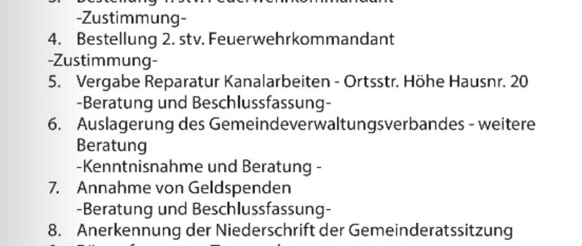 Einladung zur öffentlichen Gemeinderatssitzung am 14.4.26