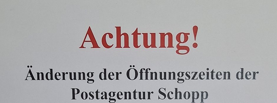 Änderung der Öffnungszeiten der Post in der Zeit vom 7.9. - 14.09.2026