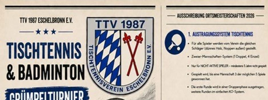 Tischtennis- und Badminton-Ortsmeisterschaften 2026 des TTV 1987 Eschelbronn e.V.