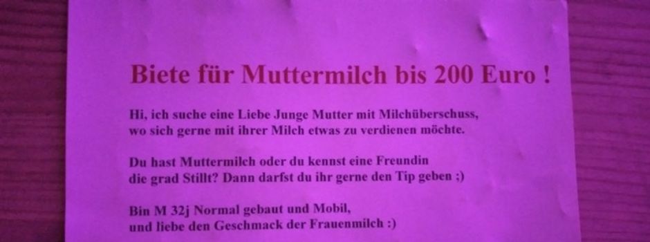 Mann sucht in Mainz nach Muttermilch zum Eigenverzehr