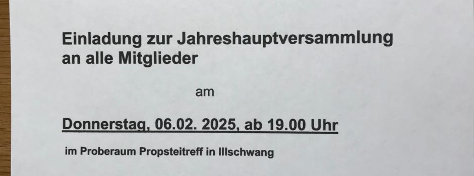 Einladung zur Jahreshauptversammlung MGV Illschwang am 06.02.2025 ab 19:00 Uhr
