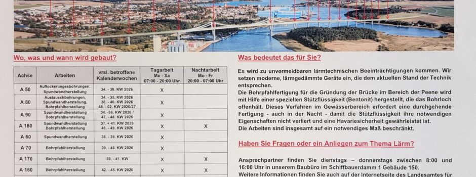 Baustelleninformation Peenestrombrücke Wolgast