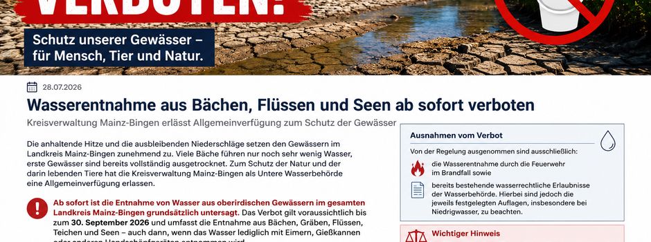 Wasserentnahme aus Bächen, Flüssen und Seen ab sofort verboten