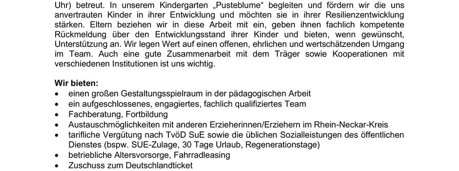 Kommen Sie ins Team! Erzieher/in gesucht