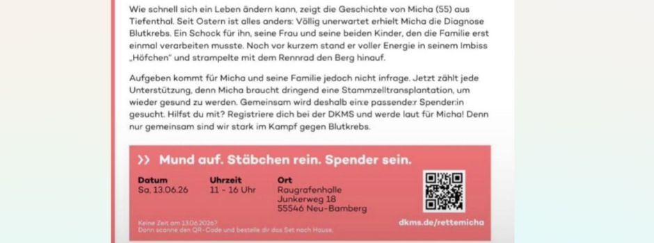 Micha aus Tiefenthal sucht Stammzellenspende - Hilfst du mit?