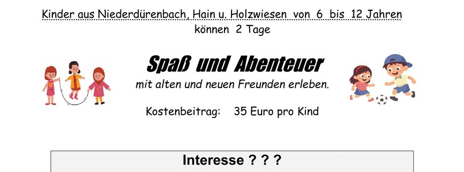 Kinderzeltlager vom 13.06.2026 bis 14.06.2026 in Niederdürenbach
