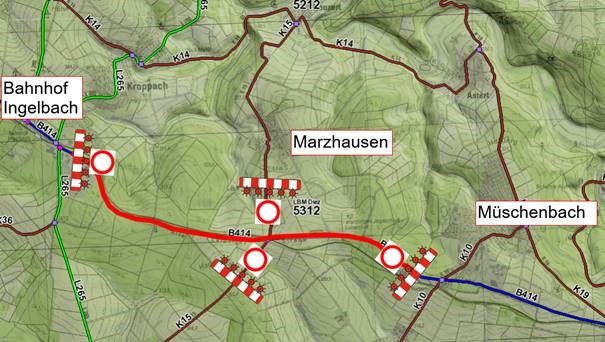 Erneuerung der Fahrbahn der B414 zwischen Bahnhof Ingelbach und der K21 Abfahrt Marienstatt