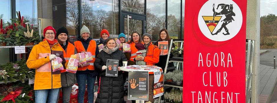 Brötchentütenaktion und orangefarbene Bank setzen Zeichen gegen Gewalt an Frauen