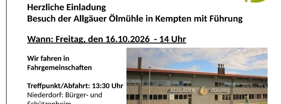 Fahrt zur Allgäuer Ölmühle nach Kempten