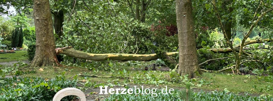 Unwetter mit schweren Sturmböen verwüstet Friedhof in Herzebrock
