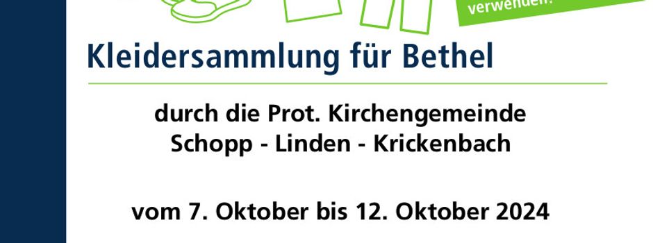 Kleidersammlung für Bethel vom 7. - 12. Oktober 2024