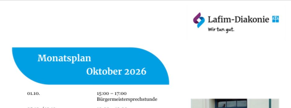 Lafim-Diakonie: Monatsplan Oktober 2026 
