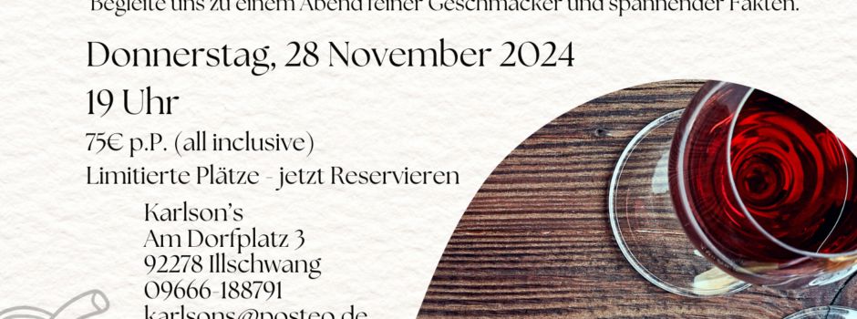 Wine-Tasting am 28.11.2024 um 19 Uhr im Karlson´s
