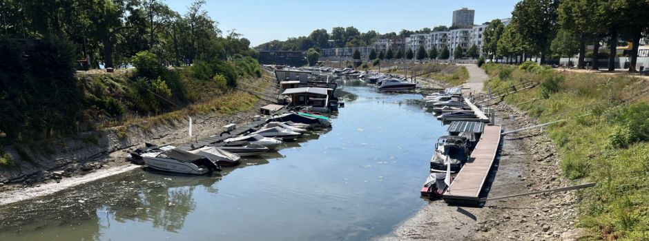 Rheinufer: Schwimmbagger sucht nach Munitionsresten