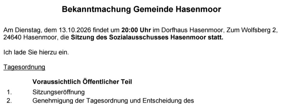 Der Sozialausschuss tagt