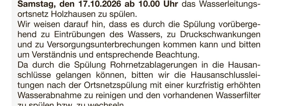 17.10. 10.00 Uhr - Spülen des Wasserleitungsortsnetzes
