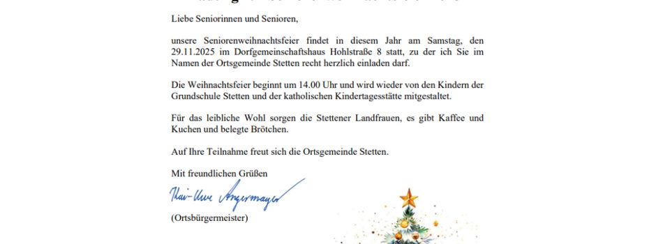Einladung zur Seniorenweihnachtsfeier