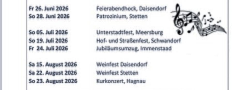 Save the Date - Termine des Musikverein Daisendorf/Stetten 2026