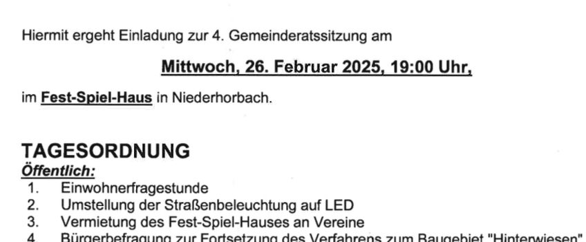 Sitzung des Gemeinderats am 26.02.25