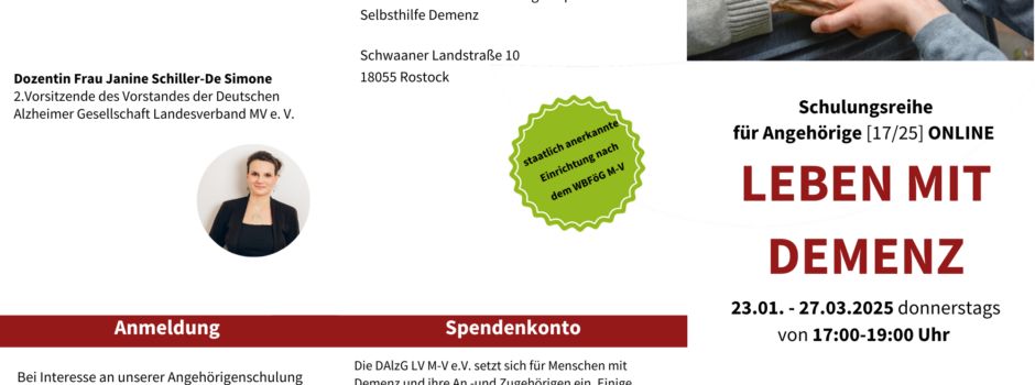 Hinweis: Kostenlose Online-Schulungsreihe „Leben mit Demenz“