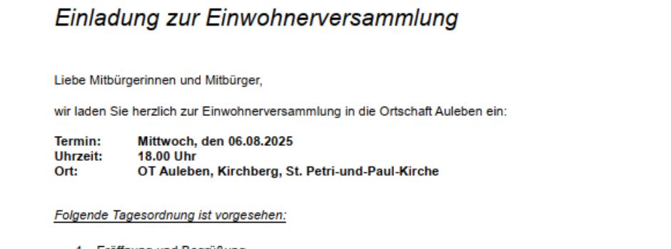 Einladung Einwohnerversammlung