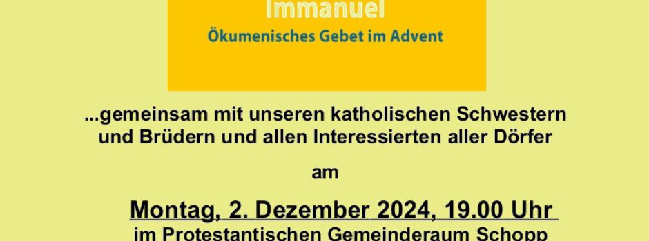 Herzliche Einladung zum Ökumenischen Gebet im Advent, Montag, 2.12.2024, 19.00 Uhr
