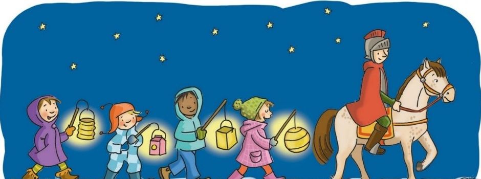 Die Kita Kinder kommen mit ihren schönen Laternen durchs Dorf