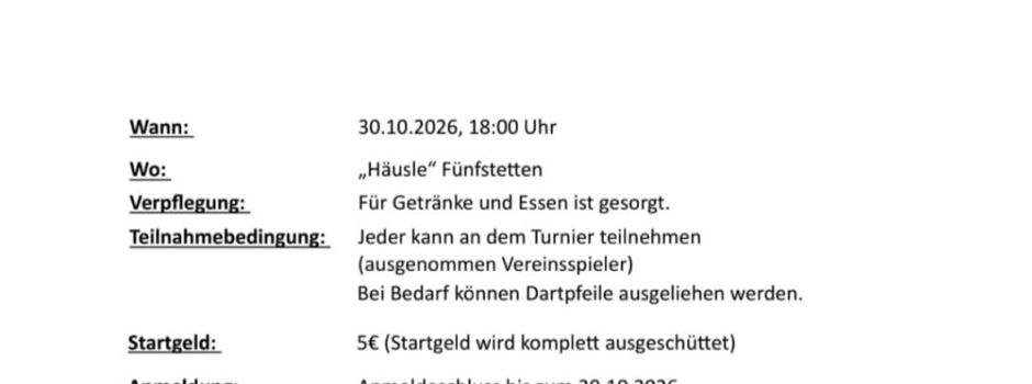 Dartturnier 30. Oktober