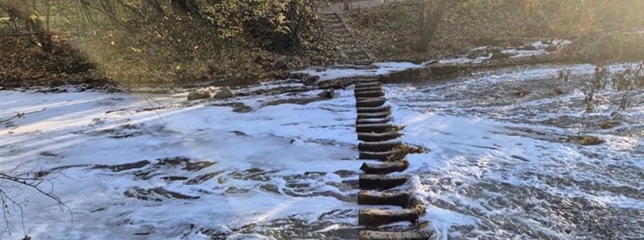 Aktuell viel Schaum auf der Pfrimm in Worms