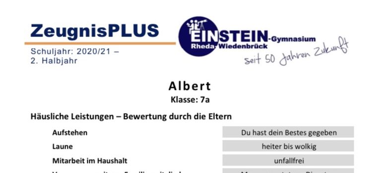 Zeugnis plus – Eltern und Lehrer überraschen Einstein-Schüler mit „Corona-Zeugnis“