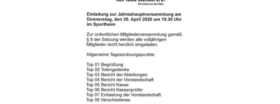 📢 Einladung zur Jahreshauptversammlung – TuS 1860 Stetten e.V. 🦁⚽️