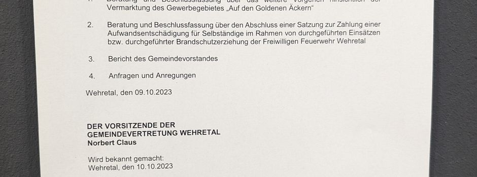 Einladungen zur kommenden Sitzung der Gemeindevertretung