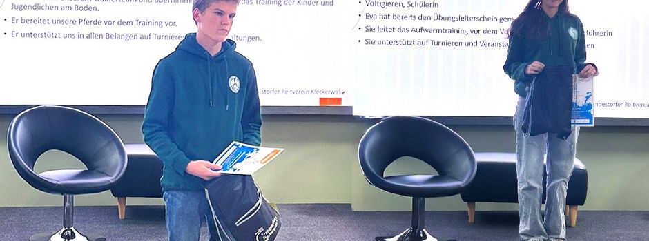 Zwei strahlende Vorbilder: Unsere jungen Trainer Eva Gärtner und Marten Bockelmann beim KSB als "Soziale Talente" geehrt