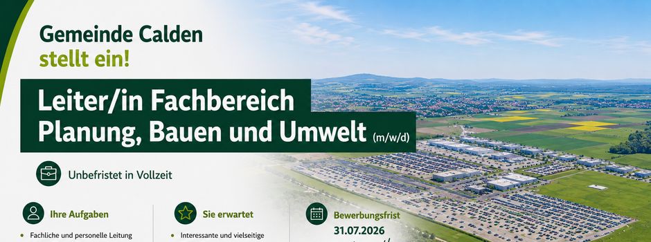 Stellenausschreibung: Leiter/in Fachbereich Planung, Bauen und Umwelt (m/w/d)    
