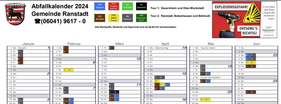 Abfallkalender jetzt als kostenlose App verfügbar!