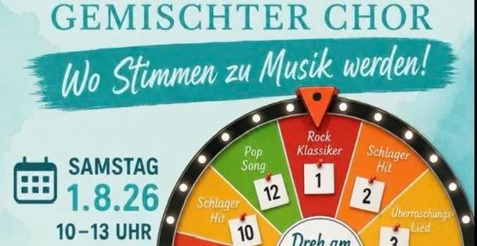 1.8.26   10-13 Uhr   Glücksrad  MGV auf dem REWE Parkplatz - wo Stimmen zu Musik werden 
