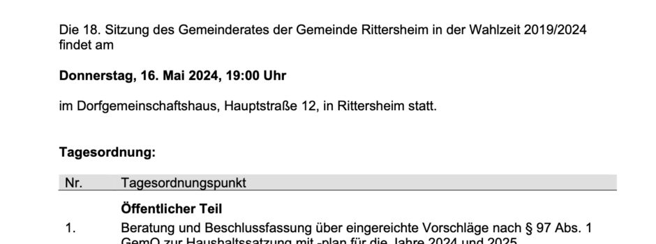 Gemeinderatssitzung am 16. Mai